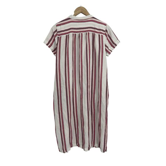 Loft Red Stripe Linen Blend Shirt Dress Size 8 Button Front - Picture 2 of 4